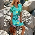 thumbnail image 4 of WULMLEO Women's Cover Up Short Sleeve Bathing Suit Floral Dress V Neck Beach Coverup Dress with Pockets Cyan 2XL, 4 of 5