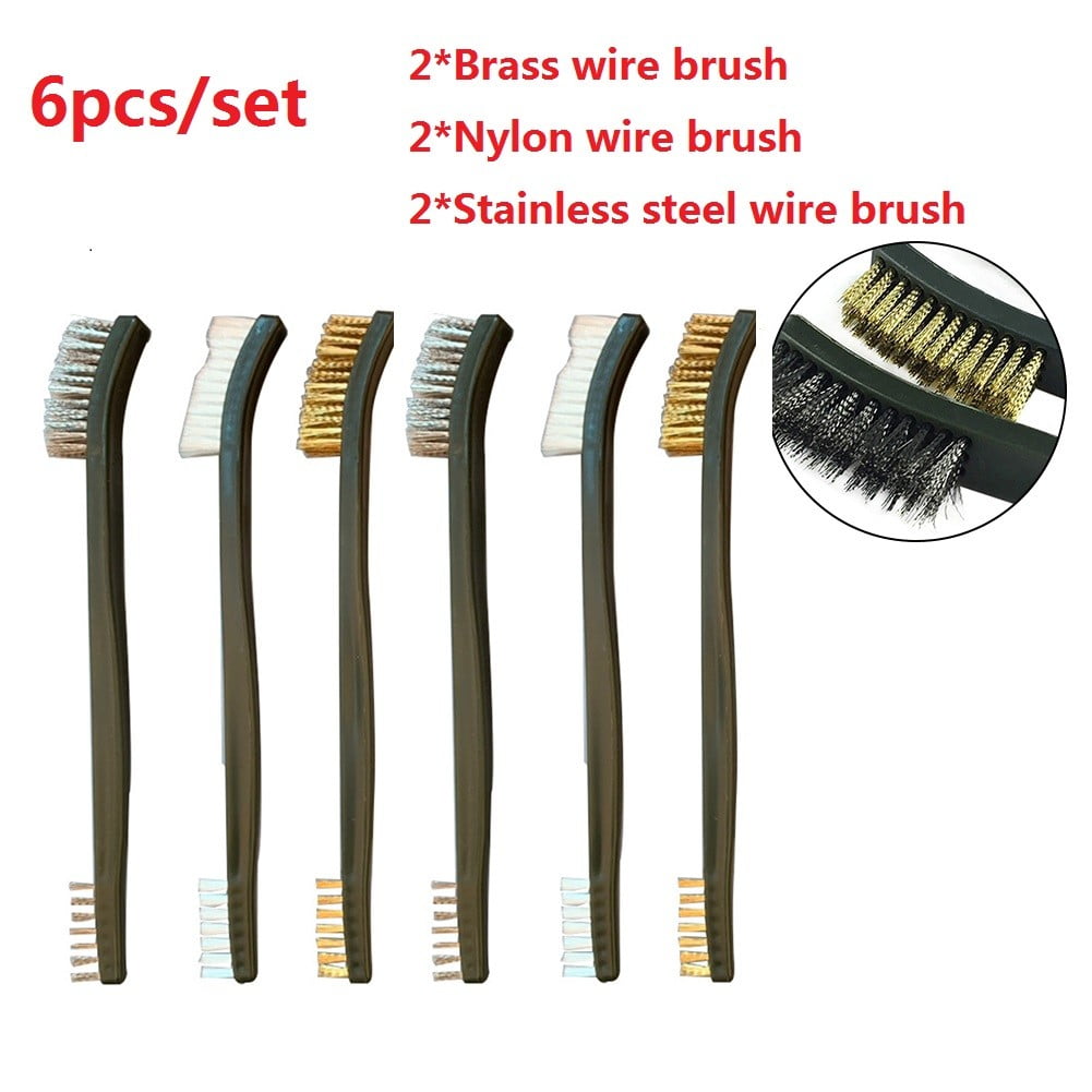 6Pc WIRE BRUSH SET Small Long Steel Brass Nylon Metal Rust Paint Remover Cleaner 
