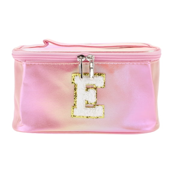 Unique Bargains 1 Pc Women Square Letter E Makeup Bag for Vacation Outdoor Activities Pink