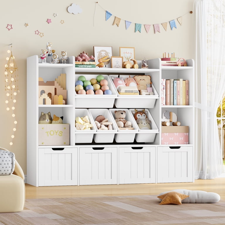 Hiphuta 3 Tier Kids Bookcase with Toy Storage Organizer, Wood Toy