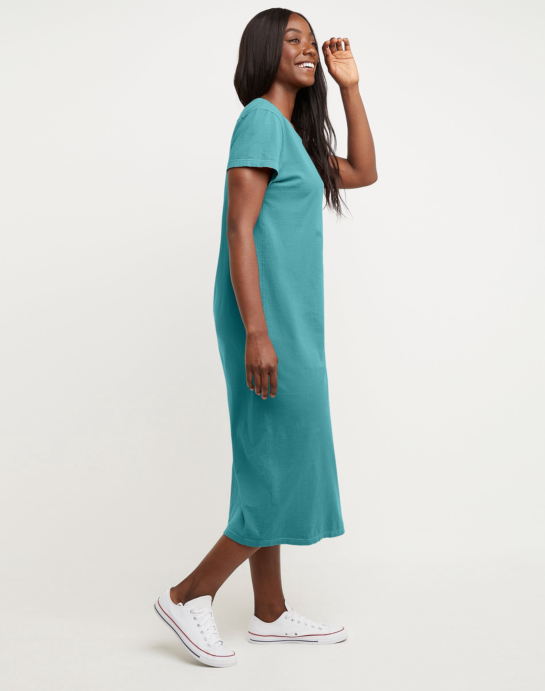 Hanes Women's Garment Dyed Midi Dress Spanish Moss XS