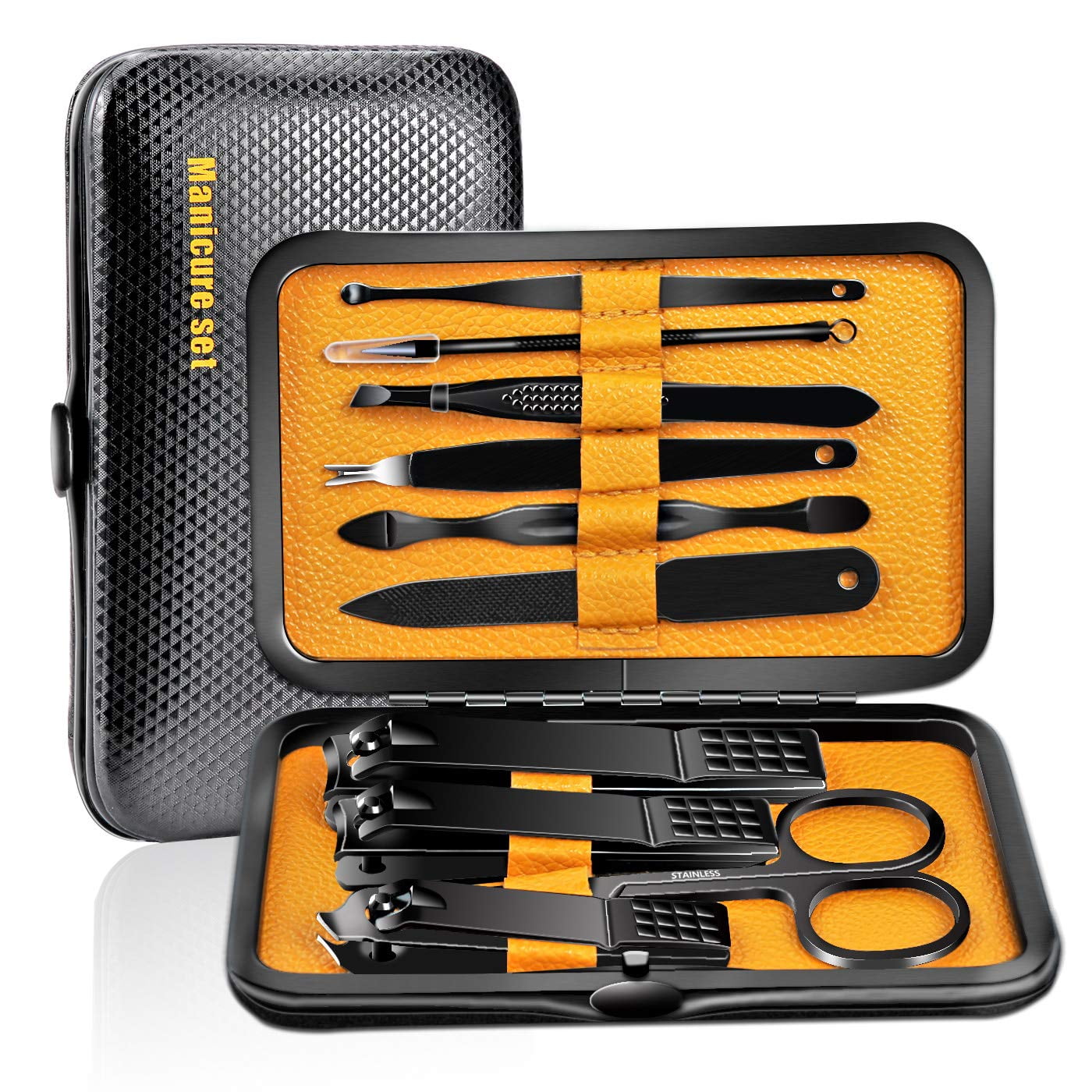 Manicure Set Nail Clippers Kit 10 Pieces Stainless Steel Professional Grooming Kit Tools (Black/Yellow) - Walmart.com