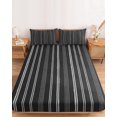 thumbnail image 2 of Full Size Fitted Sheet Set - Black Striped 3 Piece Bedding Sets 16" Deep Pocket Fitted Sheet with 2 Pillowcases, Farmhouse Stripes Modern Vintage Brushed Microfiber Hotel Luxury Bed Sheets, 2 of 9