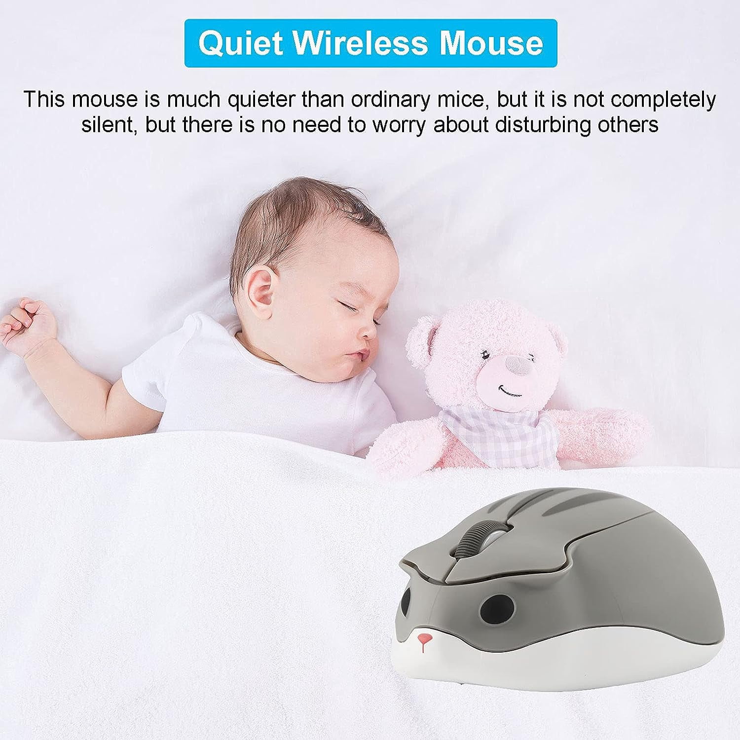 Sunffice Mouse Hamster Shape 2.4GHz Wireless mouse 1200DPI USB connection Mouse Cute shape gaming mouse grey