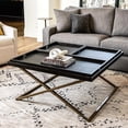 thumbnail image 4 of Posh Pollen - Antique Black Wood Square Coffee Table with Removable Divider Trays and Gold Metal Frame - 42 Inch, 4 of 6