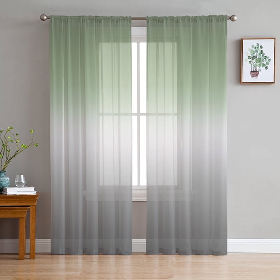 Ombre Sage Green, Sheer Curtains 84 Inches Long 2 Panels Set, Window Sheer Curtains for Living Room/Bedroom, Minimalist Contemporary Grey Light Filtering Rod Pocket Curtain 52'' x 84'' x 2