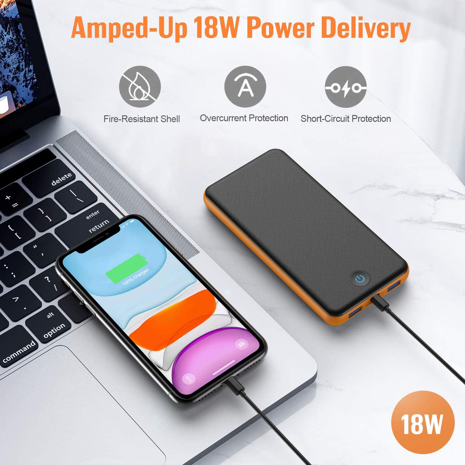 2 Inputs and 3 Outputs Cell Phone Charger for iPhone,Samsung,Android Phone Power Bank 26800mAh Portable Charger Huge Capacity External Battery Pack with Colorful LED Indicator 18W PD & QC 3.0 Quick Charging Type-C Input/Output Tablet & etc