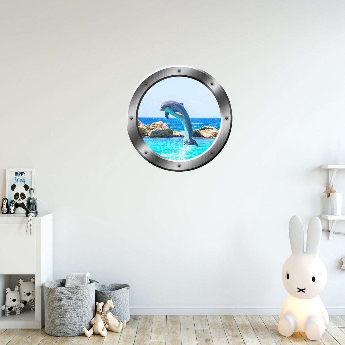 Porpoise Dolphin Porthole 3D Wall Decal – 14-Inch Removable Peel & Stick Wall Sticker For Kids' Rooms, Bathrooms, Or Offices, Vibrant Underwater-Themed Decor
