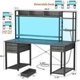 thumbnail image 2 of iSunirm Computer Desk with Storage & Hutch, 55.2'' Rectangle Gaming Desk with LED Light, Reversible Office Desk with Power Outlets, Comes with 3 Drawers, Large Workstation Desk for Home, Black Oak, 2 of 10