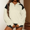 thumbnail image 4 of Lenpel Women's Oversized Sweatshirts Quarter Zip up Long Sleeve Color Block Pullover Tops Fashion Fall Outfits, 4 of 7