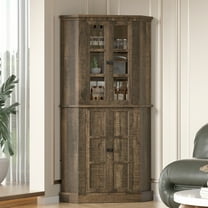GetYes 67-Inch Corner Pantry Cabinet, 6-Tier Farmhouse with Glass Doors