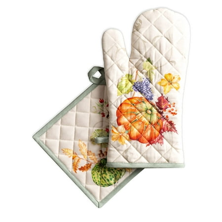 

Maison d Hermine Lumina 100% Cotton Set of Oven Mitt (7.5 Inch by 13 Inch) and Pot Holder (8 Inch by 8 Inch) for BBQ | Cooking | Baking | Grilling | Microwave | Autumn/Winter