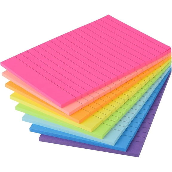 8 Pads Lined Sticky Notes 4x6 in, Sticky Notes with Lines, Self-Stick Note Pads 8 Bright Multi Colors, 45 Sheet/Pad