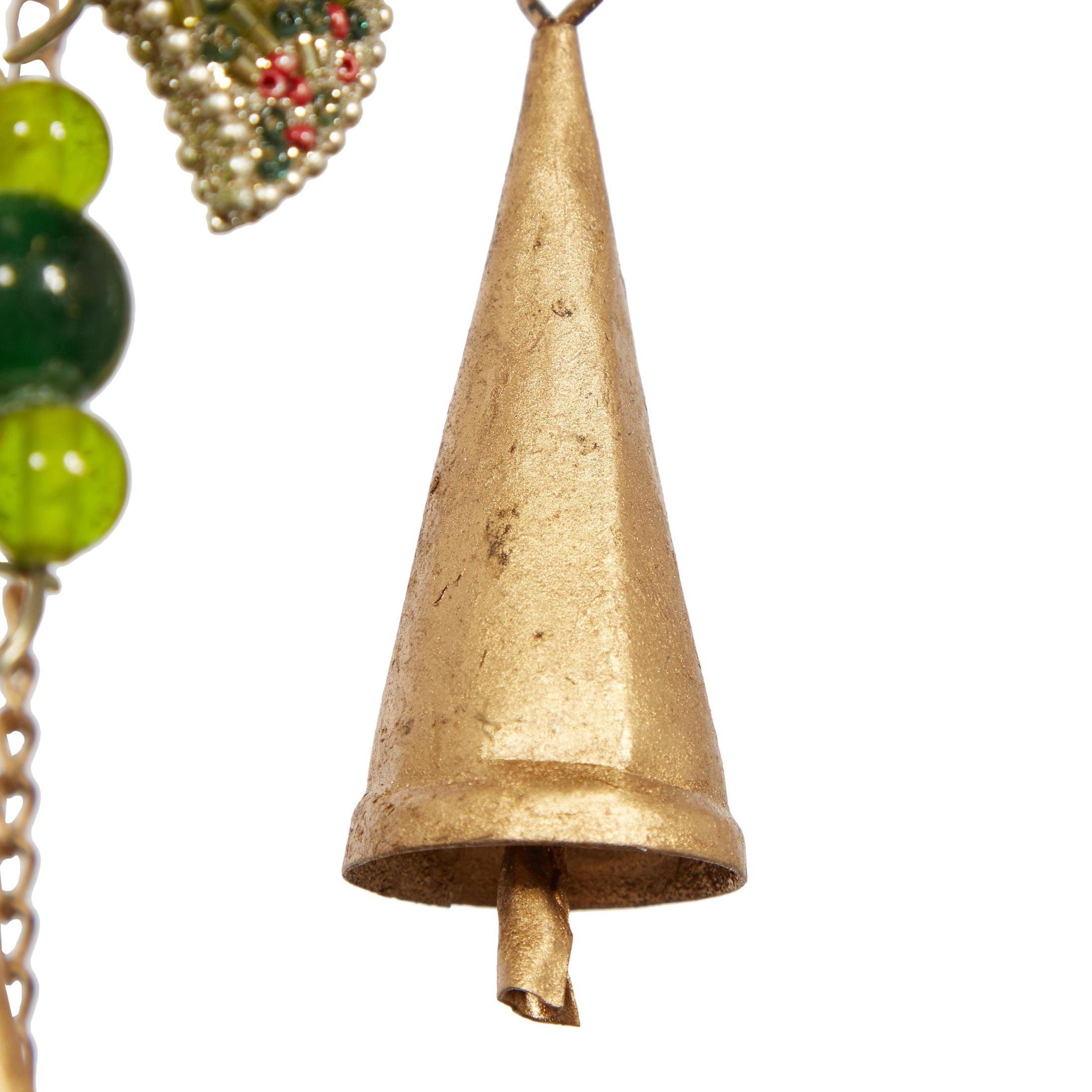 DecMode 39" Gold Metal Handmade Embellished Butterfly Windchime with Glass Beads and Cone Bells