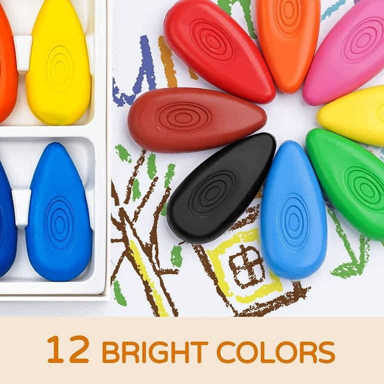 Washable Crayons for Kids, 12 Colors Water-drop Shape Toddler Crayons in Bulk, Non Toxic Crayons Set Safe for Babies and Children Age 3+, Coloring