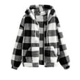 thumbnail image 2 of Womens Jacket Autumn Winter Fashionable Checkered Pattern Coat Pocket Zipper Hooded Loose Coat Trench Coat Women Black L, 2 of 4