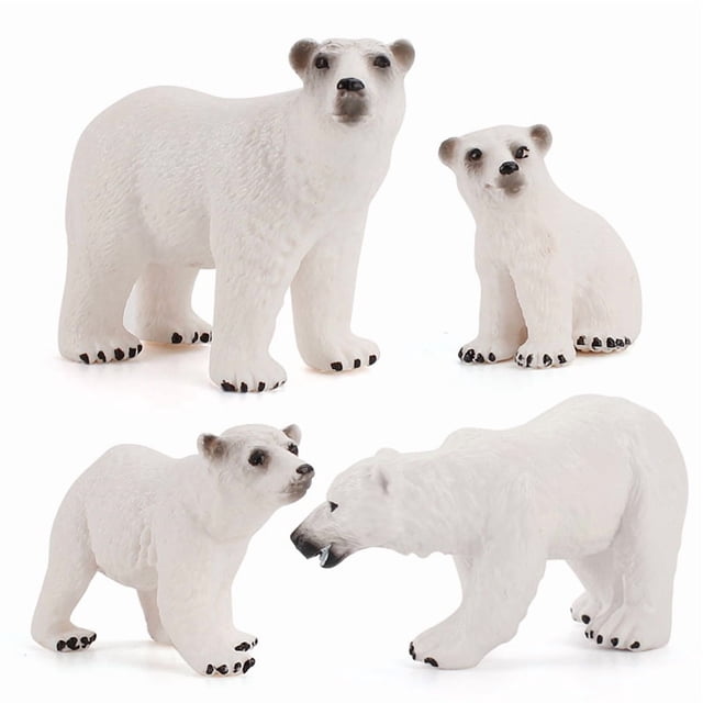 Juego de figuras Polar Bear Family, 4 piezas, PVC, realista, animal ártico