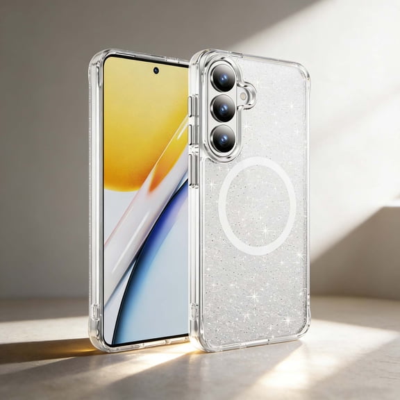 For Samsung Galaxy S26 Magnetic Phone Case,Luxury Bling Crystal Glitter Back Design,Shockproof Sparkly Cute for Women Girls,Compatible with Mag-Safe,Shockproof Anti-fall,Durable Phone Case,White