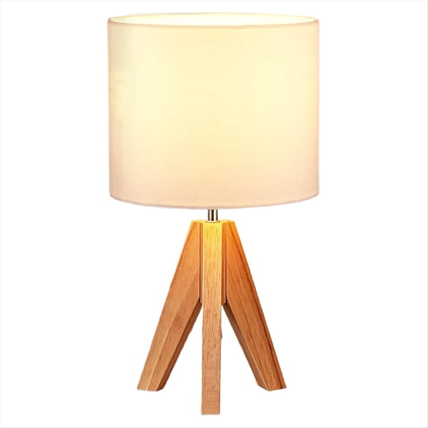 Lámpara de Mesa con Trípode, Lámpara de Noche con Pantalla, Ideal para Dormitorio, Habitación Infantil y Sala de Estar. Base de Madera.