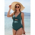 thumbnail image 7 of Sociala Twisted V Neck Ribbed Maternity Swimsuit Tie Side One Piece Pregnancy Bathing Suits, 7 of 7
