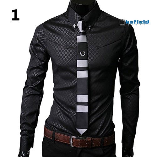 virginia moda hombres Argyle lujo estilo de negocios Slim Fit manga larga Casual vestido camisapangjing