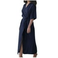 thumbnail image 2 of EGNMCR Robes d'Été Femmes Tendance 2024 Robe en Coton et Lin pour Femmes Style Peignoir Robe Cardigan à Lacets, 2 of 9