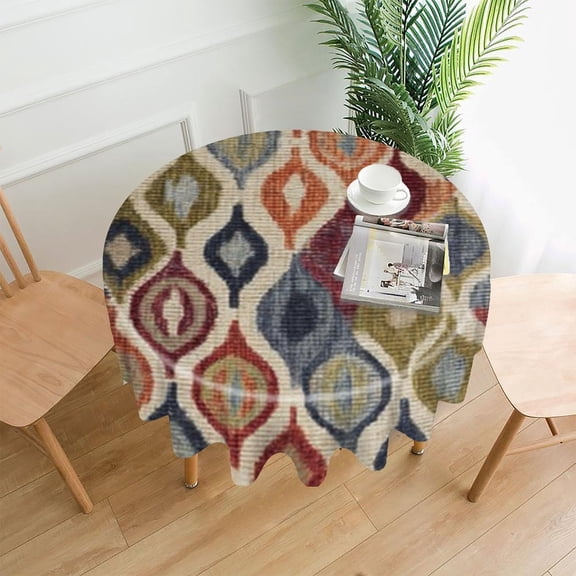 RKSupls 60 Inch Round Tablecloth, Ikat Pattern Colorful Premium Polyester Straight Edge Wrinkle Resistant Washable Table Cover for Party Home Dining Decor