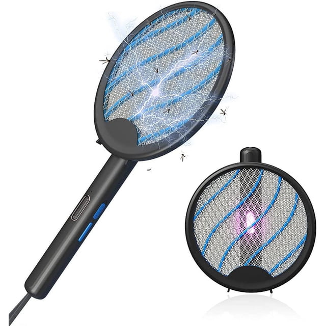Matamoscas eléctrico para matar insectos, raqueta recargable, plegable, multiusos, 4000 voltios, carga USB, matamosquitos para interiores y exteriores para el hogar, patio, camping Ormromra