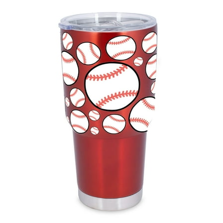 100 North 30 Ounce Stainless Steel On the Go Travel Tumbler With Push Top Lid, Baseball Red