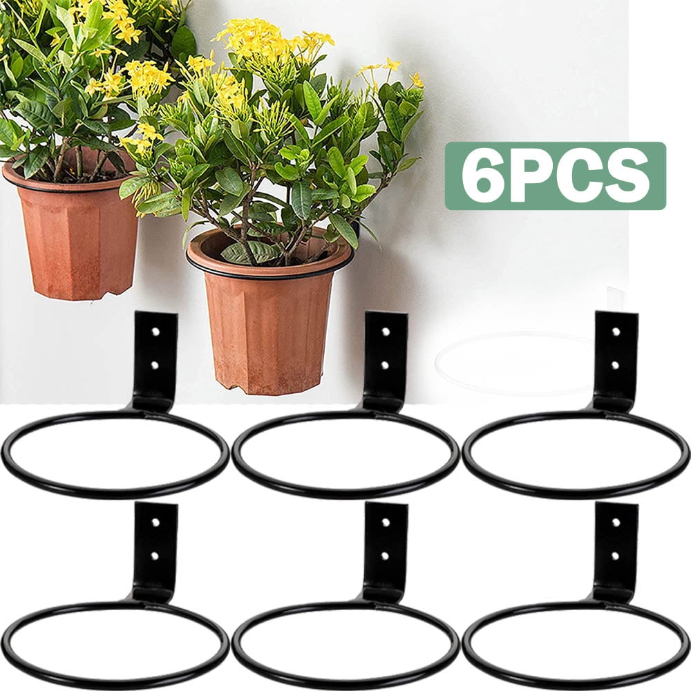 6 Pack Flower Pot Holder Ring Wall Mounted, 4 Inch Metal Planter Hooks