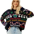 thumbnail image 2 of Christmas Sweaters for Women Fall Winter Christmas Tree Snowman Embroidered Sequins Loose Knit Sweater Womens Christmas Sweater Blue M, 2 of 6