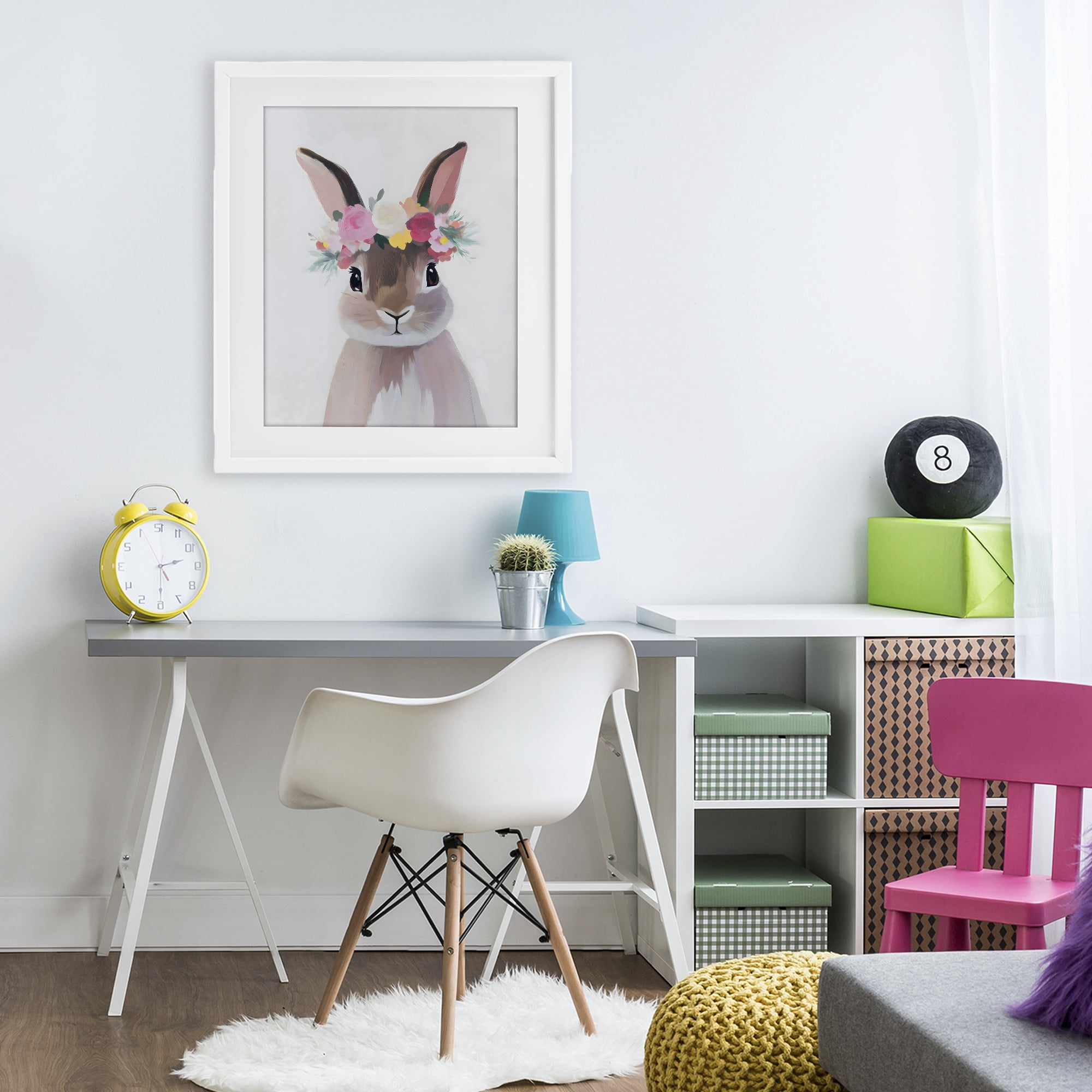 Stupell Industries Flower Crown Rabbit White Framed Print Under Glass, design by The Prints Vibe