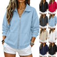 thumbnail image 2 of Full Zip Up Sweatshirt Women No Hood - Oversized Loose Casual Long Sleeve Collared Jacket 2026 Fall Winter Clothes Sky Blue,L, 2 of 6