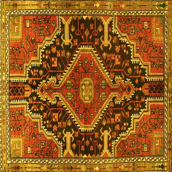 Ahgly Company Machine Washable Indoor Square Persian Yellow Traditional Area Rugs, 6' Square