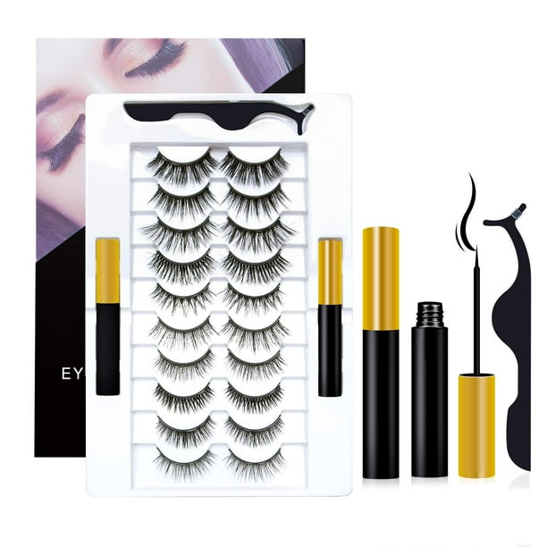 Eyelashes with Eyeliner Kit 10 Pairs Eyelashes with
