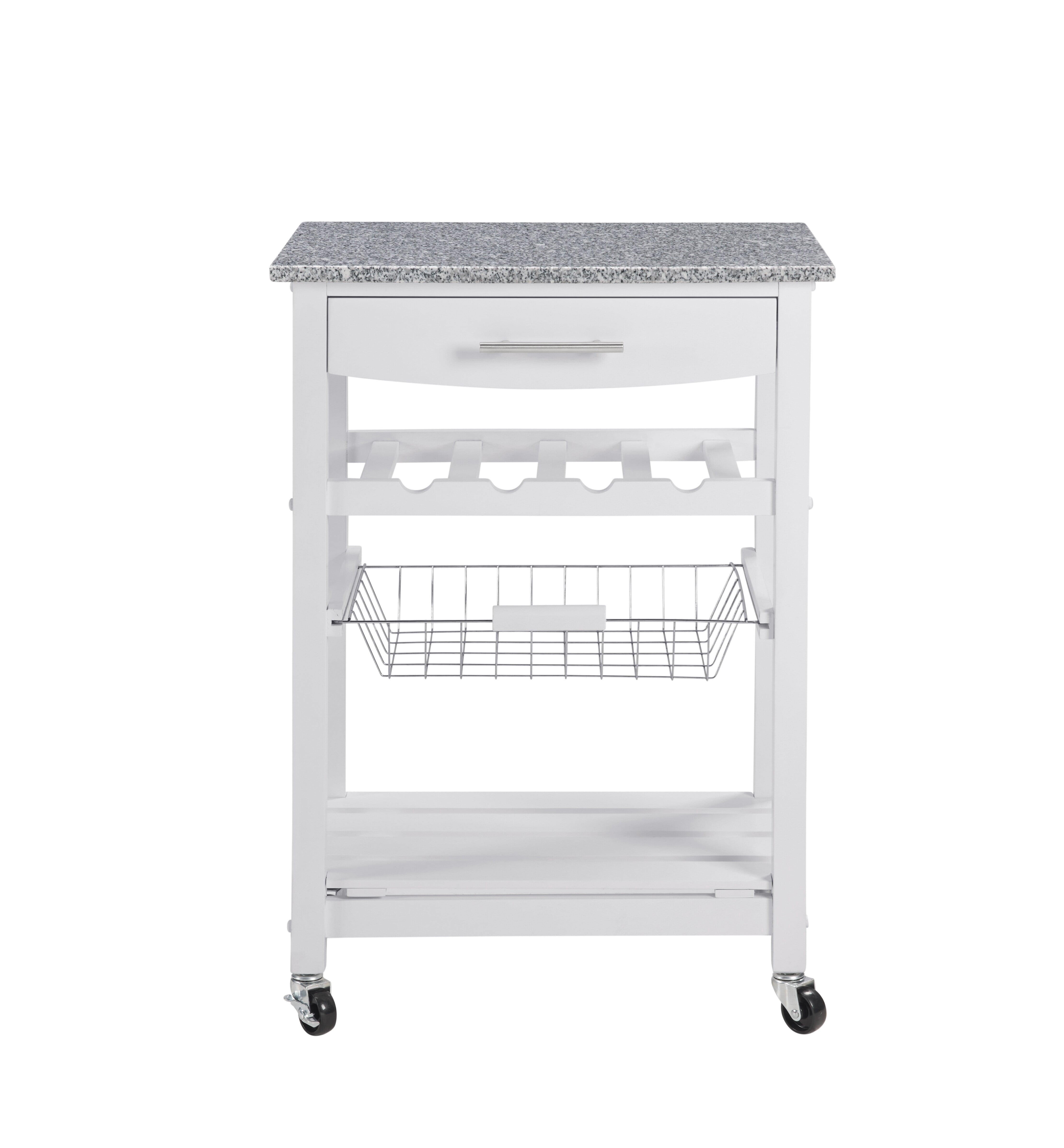 MAYEERTY Mobile Rolling Kitchen Island with Marble Top, Drawer & Storage Basket