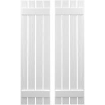 Ekena Millwork 15 1/2"W x 80"H Americraft Four Board (2 Batten) Exterior Real Wood Spaced Board-n-Batten Shutters (Per Pair), White