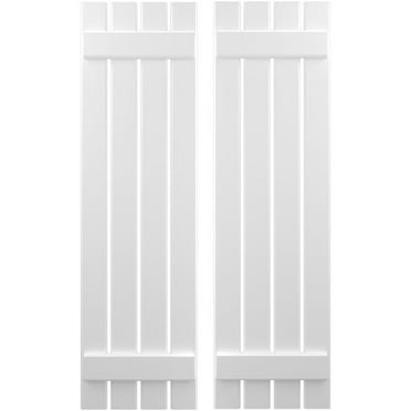 Ekena Millwork 15 1/2"W x 67"H Americraft Four Board (2 Batten) Exterior Real Wood Spaced Board-n-Batten Shutters (Per Pair), White