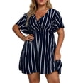 thumbnail image 4 of Women'S Plus Size Dress V Neck Short Sleeve Striped Smocked Waist A Line Short Summer Dress Navy Blue XXXL, 4 of 7