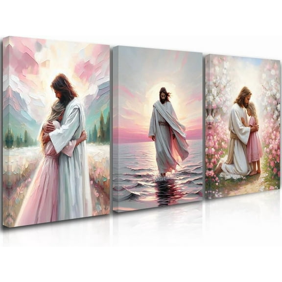 Hieng Jesus and Lamb Canvas Wall Art Jesus Running After Lost Lamb Picture Wall Art Jesus Canvas Print Christian Wall Decor Art Christian Home Decor Jesus Pictures Christian(Only canvas)