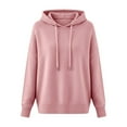 thumbnail image 2 of Knit Sweater Hoodie for Women Long Sleeve Casual Loose Drawstring Hooded Sweatshirt Plain Pullover Tops (XL, Pink), 2 of 5