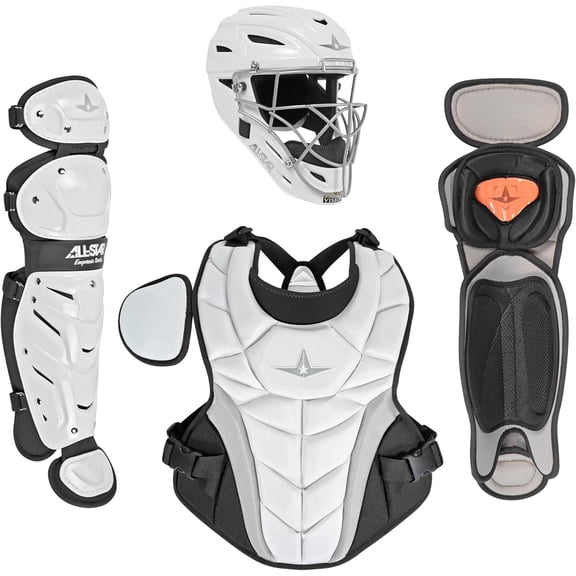 All-Star Empress Fastpitch Softball Catcher’s Set – Small White/Black | Lightweight Youth Catching Gear with Helmet, Chest Protector & Leg Guards for Developing Players