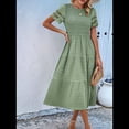 thumbnail image 4 of Vestido Elegante de y Verano para Mujer, Color Liso, con Cuello Redondo y Aberturas Fruta Verde M, 4 of 10
