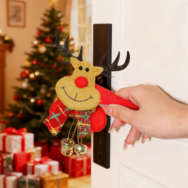 Guantes Navideños con Cascabeles de Papá Noel para Manija de Puerta | Protector de Tela Suave Anticolisión | Decoración Navideña | Funda Lavable para Pomo de Puerta para El Hogar, Dormitorio, Cocina