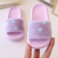 thumbnail image 2 of Kids Polka Dot Fuzzy Open Toe Slippers Girls Warm Plush House Slides Anti Soft Cozy Winter Indoor Outdoor Slippers for Children(Purple,3.5-4 Years), 2 of 5