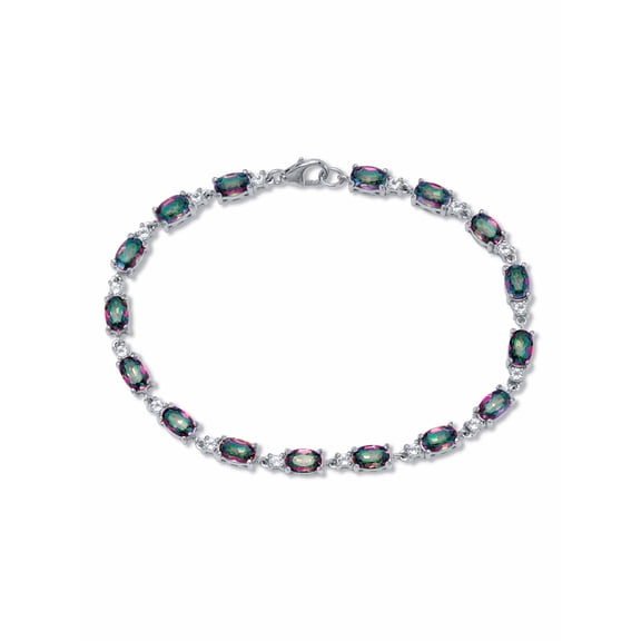 PalmBeach Jewelry 9.76 TCW Oval Cut Genuine Mystic Fire Topaz and White Topaz Sterling Silver Bracelet, 7.25 inches