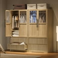 thumbnail image 5 of GarveeHome Bedroom Wooden Armoire Wardrobe Closet, 65.9" Tall Freestanding Large Wardrobe with Glass Doors, 2 Drawers, Shelves & Hanging Rod for Clothes Storage in Bedroom, Dorm, Entryway, 5 of 9