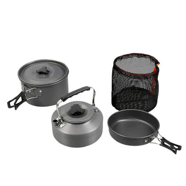 koolsoo Ensemble de Batterie de Cuisine d'Extérieur Vaisselle de Camping Vaisselle de Voyage Couverts Ustensiles Randonnée 8 Pcs_Black