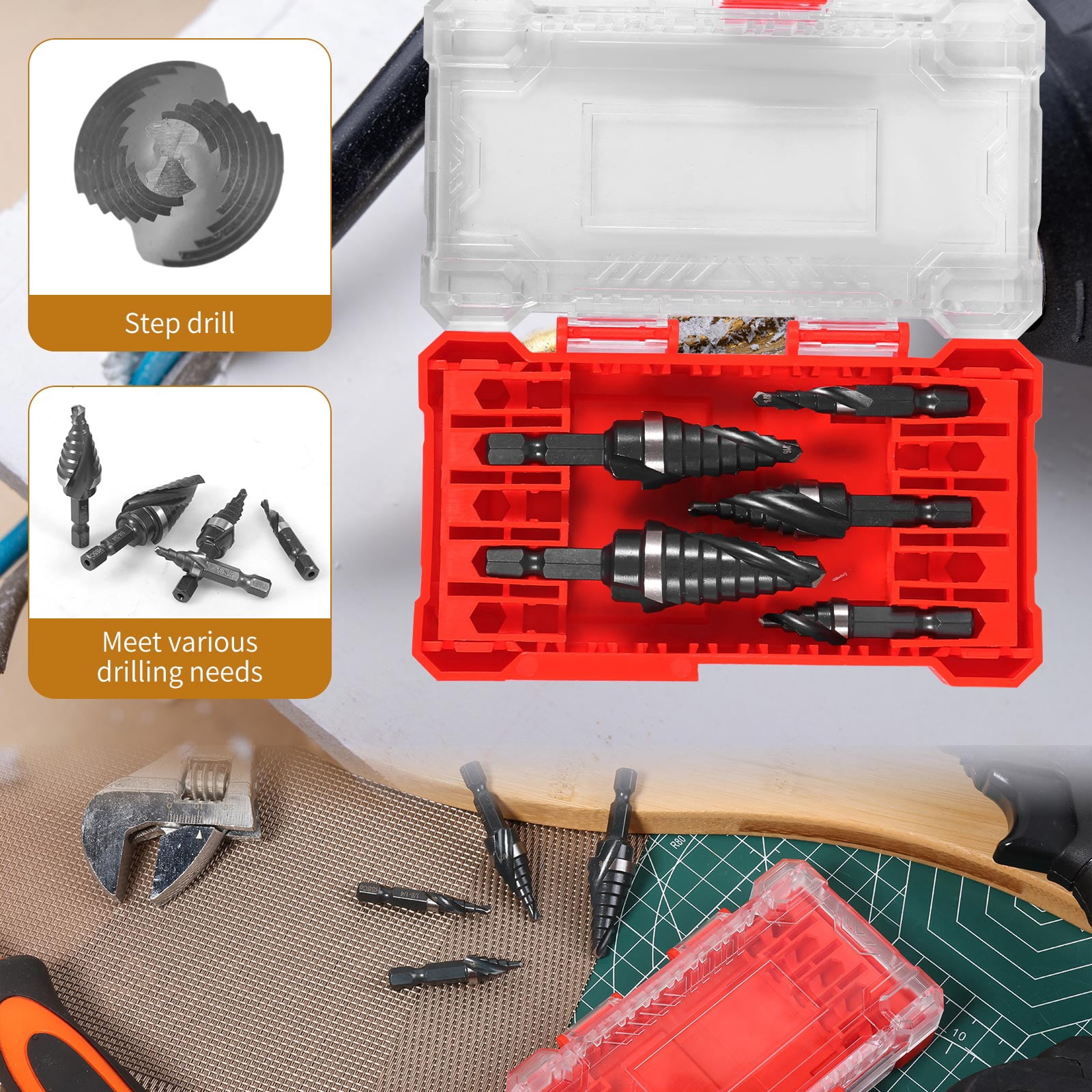 5Pcs Step Drill Bit Set for Metal, M35 Cobalt Unibit for Impact Driver Spiral Flute High Speed Steel Drill Bits for Stainless Steel and Hard Metals