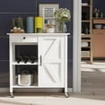 thumbnail image 3 of Kitchen Island with Storage Cabinet Small Rolling Cart Table on Wheels, White, 3 of 11